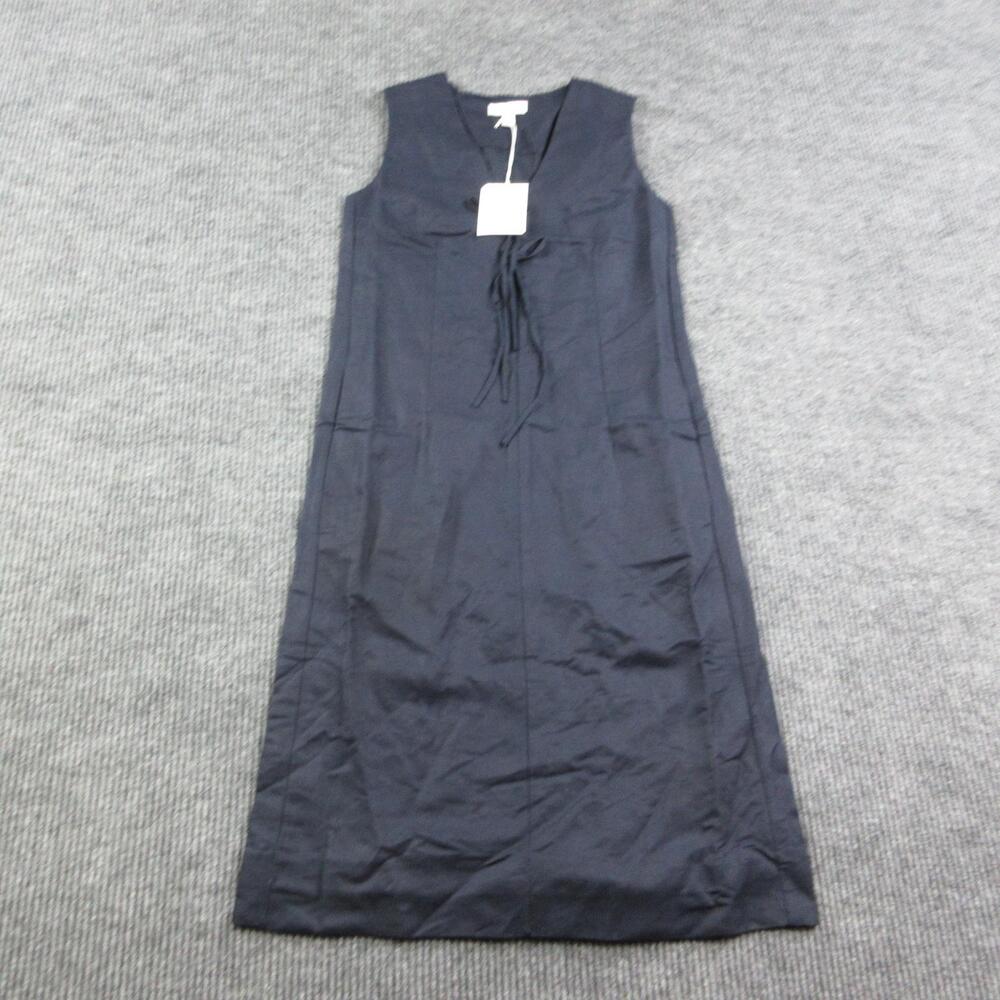 COS Dress Womens 6 Blue V-Neck Long Shift Tie String Lined Pullover Linen NWT